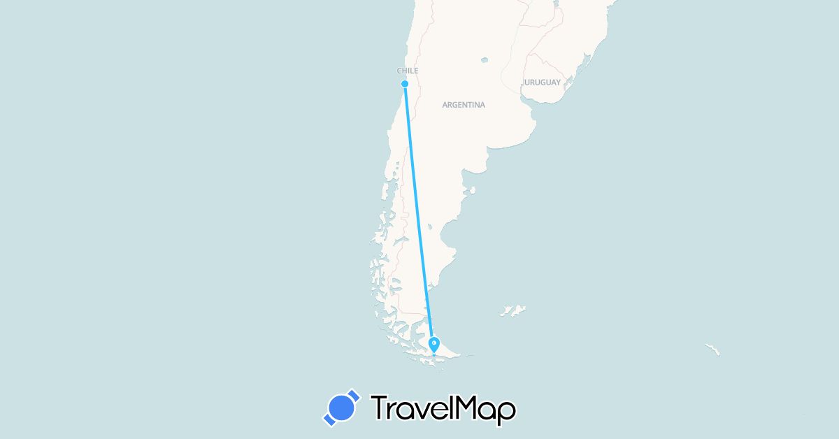 TravelMap itinerary: driving, boat in Argentina, Chile (South America)